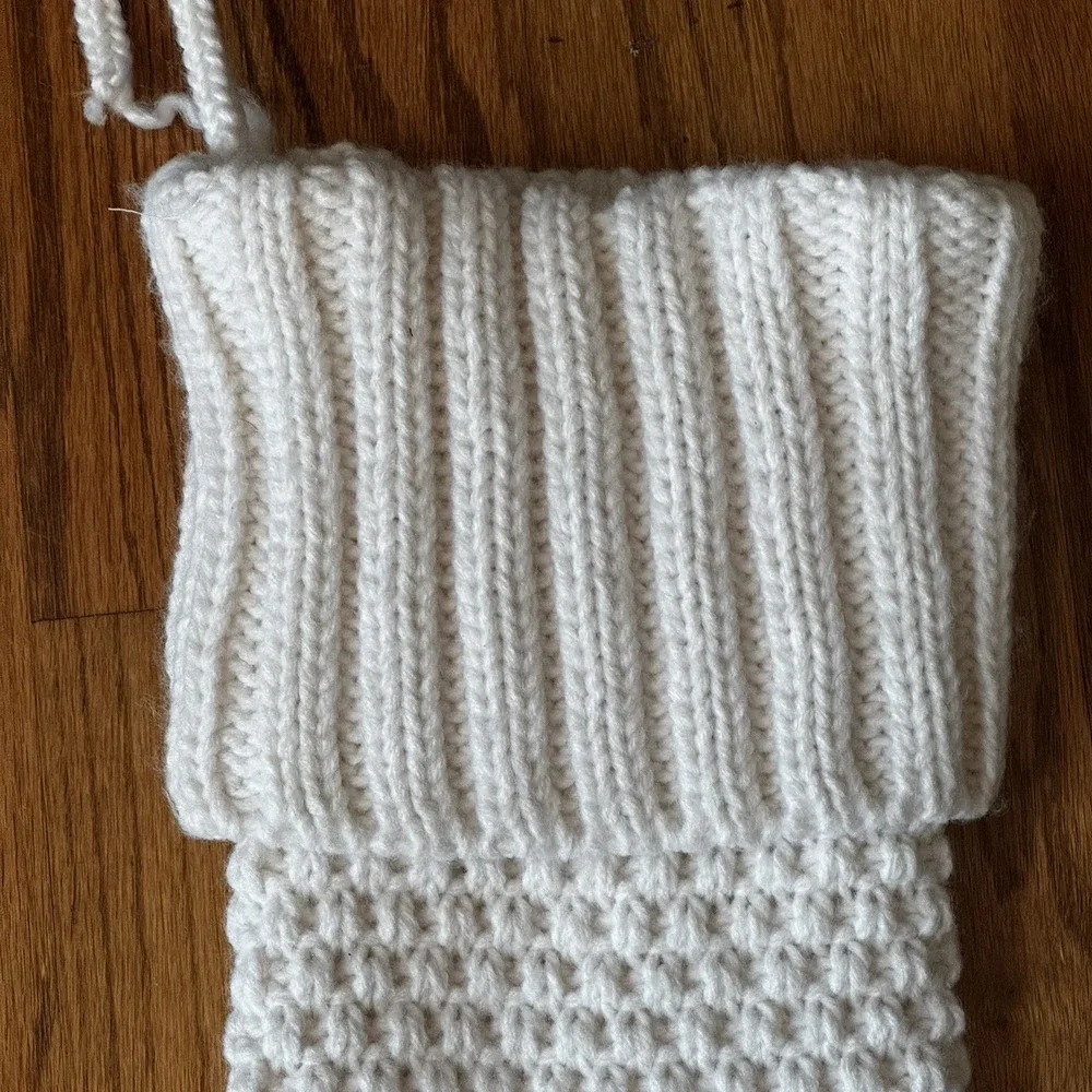 Shabby Chic Christmas Stocking White Chunky Knit Farmhouse Cottage Classic Lined